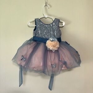 Baby girl fancy Easter dress sequins butterfly poofy blue pink